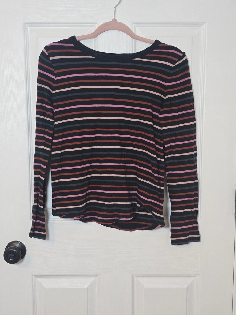 Madewell Black Pink Striped Long Sleeve Tee Casual Top Small